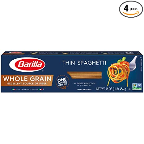 Barilla Whole Grain Pasta, Thin Spaghetti, 13.25oz,(Pack of 4)