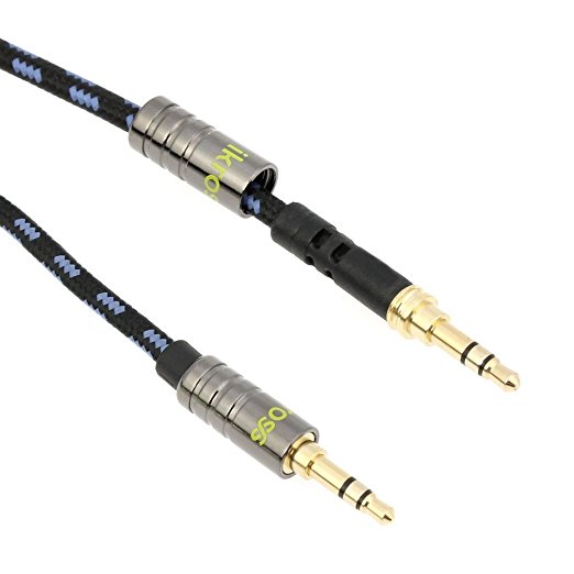 Audio AUX Cable, iKross 3 Feet 3.5mm AUX Jack Tangled-Free Braided Sleeve jacket Stereo Auxiliary Aux Audio Stereo Cable - Black/ Blue