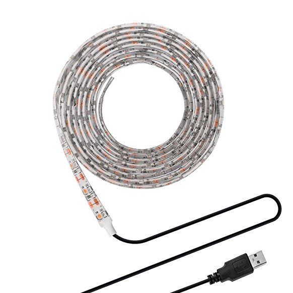 ONEVER DC 5V SMD 3528 Led Strips with USB Cable for TV Computer Desktop Laptop Background Decorative Lighting (3528 200CM, Warm White)