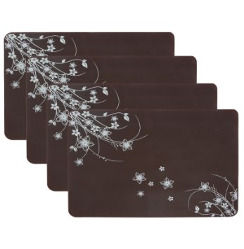 15.7"x11.8" New Silicone Solid Color Placemats,Set of 4 (Coffee 01)