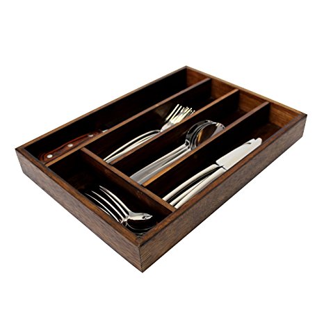 WOODART Wood Cutlery organizer, Flatware dividers, kitchen organizer Sleek cutlery holder 5 compartments (Without Cover)