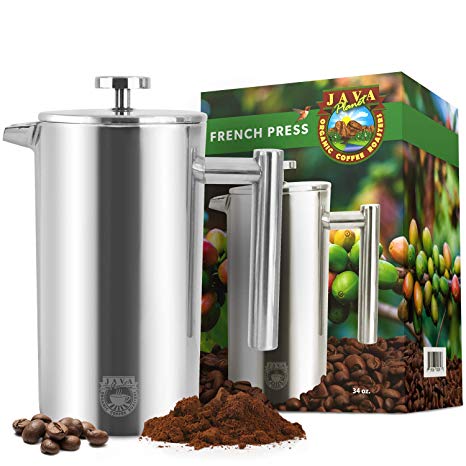 Java Planet French Press Coffee Maker - Stainless Steel - Insulated - 34oz
