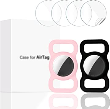 Finyosee 2 Pcs Pet Silicone Protective Case for Apple Airtag GPS Finder Dog Cat Collar Loop, Pet Loop Holder for Air_tag, for Apple Locator Tracker Anti-Lost Device(Black Pink)