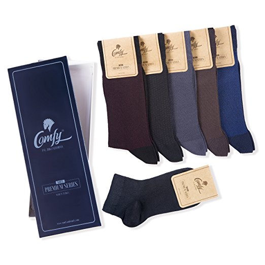 Christmas Gift and Stocking Stuffer Comfy Bamboo Men's 5 Pack Casual and 1 Ankle Socks-The Softest