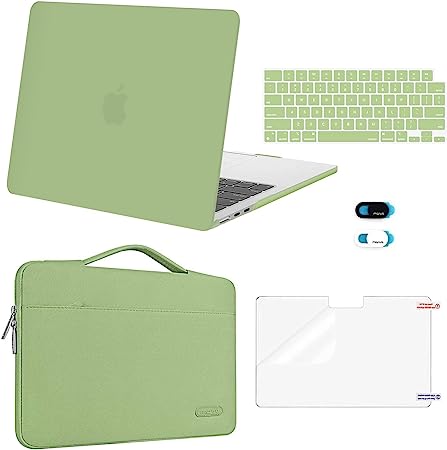 MOSISO Compatible with MacBook Air 13.6 inch Case 2022 2023 Release A2681 with M2 Chip Touch ID, Plastic Hard Shell Case&Carrying Sleeve Bag&Keyboard Cover&Webcam Cover&Screen Protector, Chartreuse