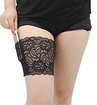 VIEEL Improved Thicken Womens Lace Non-Slip Concealed Thigh Holster Thigh Garter with 4 Small Purse Phone Security Pockets