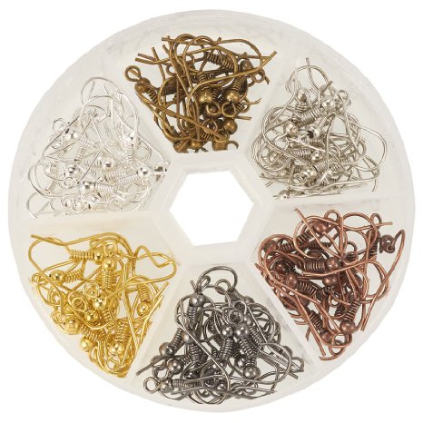 Pandahall 1 Box Mixed Color 120pcs 6 Colors 17mm Brass Earring Hooks Nickel Free for Jewelry Making