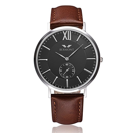 Bermont Masters Edition 40IMM Men's Quartz Luxury Watch with Black Dial Analogue Display and Leather Strap - Classic Elegant Design - Dress Watch - Waterproof Wristwatch with Stainless Steel Case.