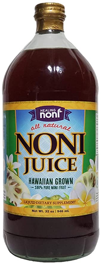 Healing Noni - 100% Pure Hawaiian Noni Juice - 32oz Glass Bottle