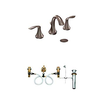 Moen Eva Two-Handle High-Arc Bathroom Faucet Bundle (Oil Rubbed Bronze) complete with Moen 9000 Widespread Lavatory Rough-In Valve with Drain Assembly