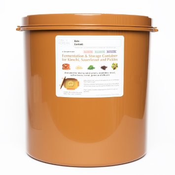 Premium Kimchi, Sauerkraut Fermentation Container with Inner Vacuum Lid - 5.8 Gallon (22L) Round Shape