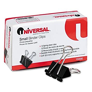 Universal Small Binder Clips, Steel Wire, 3/8" Capacity, 3/4" Wide, Black/Silver, 12/Pack,  2 Packs