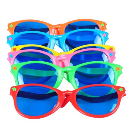 Seekingtag Colorful Jumbo Blue Lens Sunglasses for Costumes Cosplay Halloween Party Fun Party Favor Photo Booth Props - Party Pack of 6, 10" X 4"