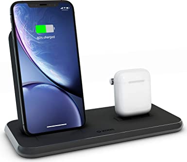 ZENS Wireless Aluminium Docking Station, 10-Watt Charging Stand and Lightning Dock, Qi and MFi Certified, Supports Apple Fast Charge, Power Adaptor Included, Black