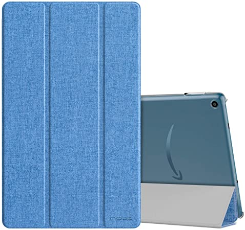 MoKo Case Fits All-New Fire HD 10 (9th Generation and 7th Generation, 2019 and 2017 Release), Tri-Fold Stand Shell Cover with Translucent Frosted Back for Fire HD 2019 and 2017 - Denim Twilight Blue