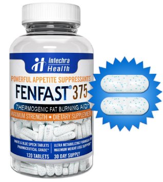 Fenfast 375 - Rapid Fat Burning Diet Pills With Powerful Energy - White & Blue Speck Tablets 120 - Pharmaceutical Grade Super-Thermogenic Formula - Clinically Proven Weight Loss Ingredients Made in USA - Best Rated Diet Pills