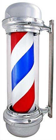 TMS Barber Pole LED Light Red White Blue Stripes Rotating Metal Hair Salon Shop Sign New