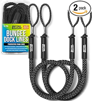 2 PK Dock Bungee Lines for Boats Bungee Dock Line Boat Accessories Marine Grade Boat Rope Boating Accessories Bungee Boat Dock Lines Jet Ski or PWC with or Without Clip Mooring Boat Lines & Dock Ties