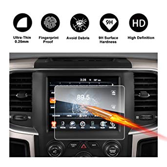 2013-2018 Dodge Ram 1500 2500 3500 Uconnect Touch Screen Car Display Navigation Screen Protector, RUIYA HD Clear TEMPERED GLASS Car In-Dash Screen Protective Film (New 8.4-Inch)