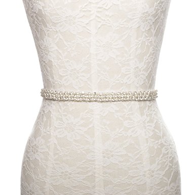 Rhinestone pearls thin wedding accessories sash belt creamy for bride bridesmaid