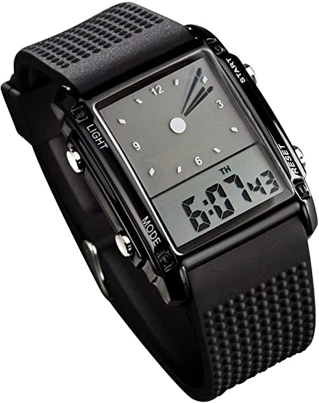 Carlien 0814 Black Pointer Led Light Alarm Digital Analog Silicon Tape Sports Wrist Watch