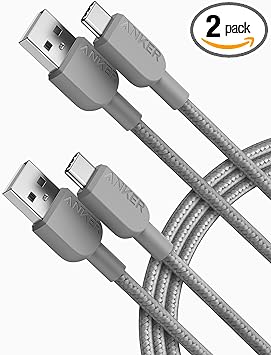 Anker USB C Charger Cable [2 Pack, 6ft], 310 Type C Charger Cable Fast Charging, Braided USB A to USB C Cable for Samsung Galaxy Note 10 Note 9/S10  S10, LG V30 (USB 2.0, Grey)