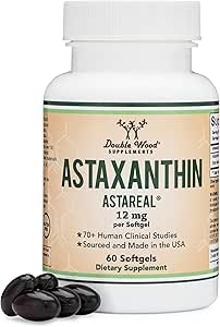 Astaxanthin 12mg Max Strength (AstaReal: Natural Patented Astaxanthin with 70  Human Clinical Trials - World's Most Studied Brand) Grown, Harvested, and Made in The USA by Double Wood Supplements