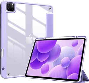 ProCase Smart Case for iPad Pro 12.9 Case 6th/5th/4th/3rd Generation 2022/2021/2020/2018, Transparent Back Shell Cover with Built-in Pencil Holder, Auto Sleep/Wake for iPad Pro 12.9 Inch -Purple