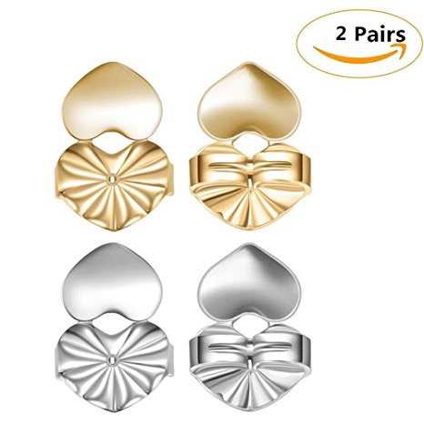 Beautyonline 2 Pairs Earrings Backs Earring Lifters Hypoallergenic Adjustable Lifts Earrings Accessories As Seen on TV (Silver Gold)