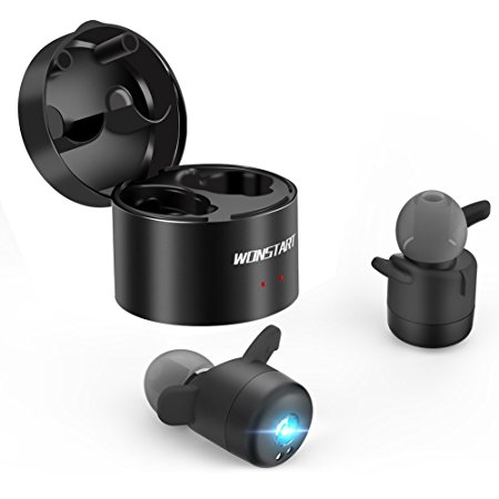 Dual Mini Wireless Earphones Sports Bluetooth 4.2 Headphone In-Ear Earbuds Noise Cancelling Stereo SoundBuds with Mic Headsets and Charging Box (IP44 Water resistant)