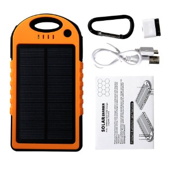 LAPOND Portable Solar Phone Charger 12000mah Battery Backup Power Bank Water/ Shock/ Dust Resistant Dual USB Charger with Hook Solar Battery Panel for Iphone,Ipad,Samsung Galaxy Note 4 (Orange)