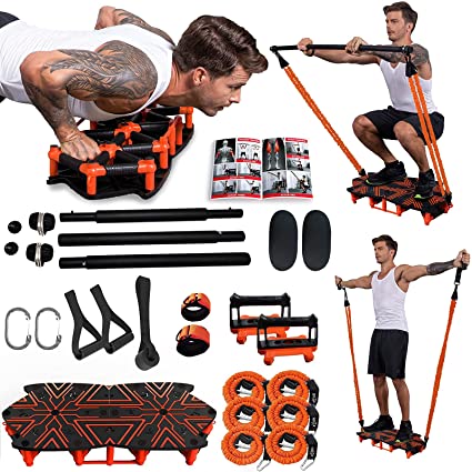 nymph code Portable Home Gym with 18 Exercise Accessories Including Fitness Board,Resistance Bands,Ab Roller Wheel and More,Full Body Workout System Suitable for Training Muscle and Burning Fat