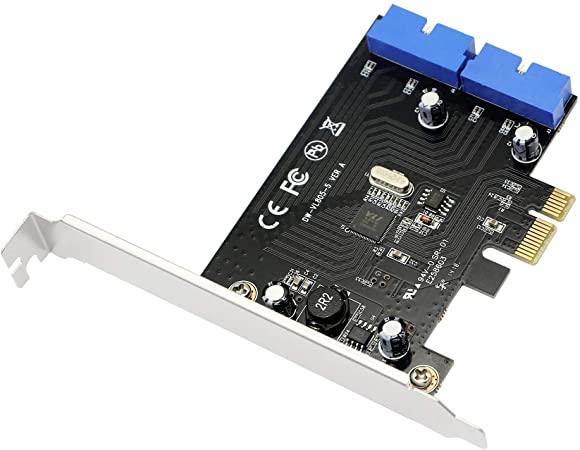 SinLoon PCI Express to Dual 19 Pin USB 3.0 Card PCI-e to Internal 20Pin Male Ports Adapter for PC (19 Pin)