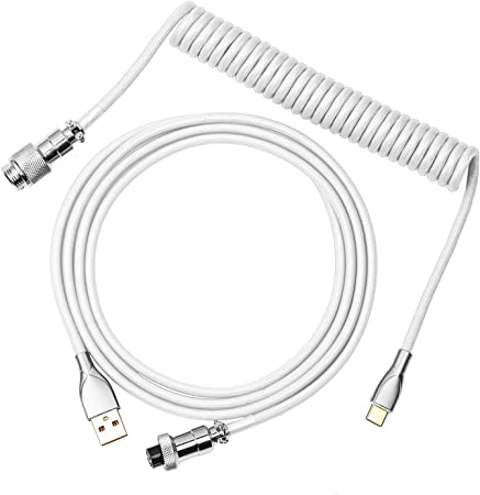 EPOMAKER Mix 1.8m Coiled Type-C to USB A TPU Mechanical Keyboard Space Cable with Detachable Aviator Connector for Gaming Keyboard and Cellphone (White)