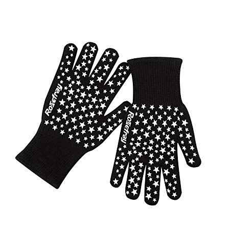 Rosefray Oven Gloves Heat Resistant Cooking Mitts, BBQ Grilling Cooking Gloves Extreme Heat Resistant Gloves Protection Up to 932 Fahrenheit -Black Star Pattern(1 Pair)