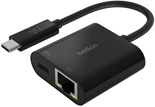 Belkin USB-C to Ethernet Adapter   Charge (60W Passthrough Power for Connected Devices, 1000 Mbps Ethernet Speeds) MacBook Pro Ethernet Adapter