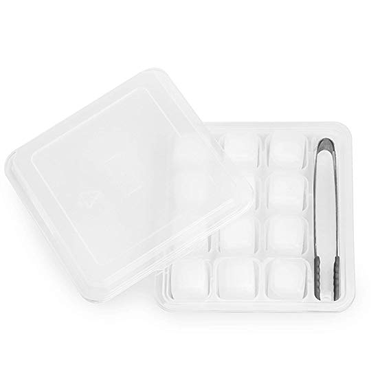 BOTTLED JOY Ice Cubes, Reusable Ice Cube BPA Free Dishwasher Safe Chilling Stones with Tongs for Whiskey Wine Beer and Drinks Set of 12