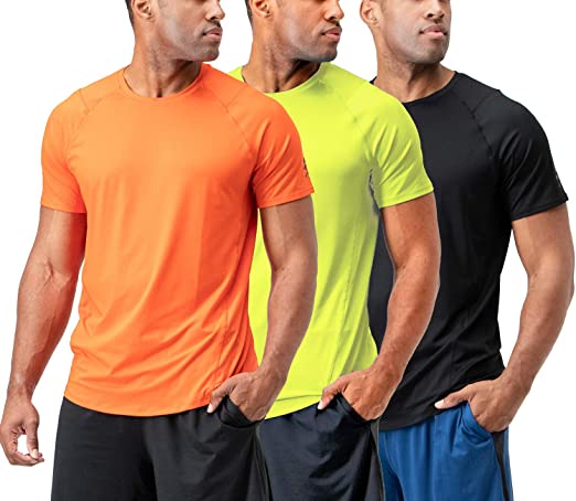 DEVOPS Men's 3 Pack Cool Chain Sports Active Hyper-Dry Workout Short Sleeve T-Shirts