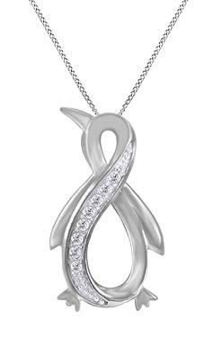 Jewel Zone US White Natural Diamond Penguin Infinity Penadnt14k Gold Over Sterling Silver (1/10 Ct)