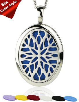 Snowflower Aromatherapy Essential Oil Diffuser Necklace Locket Pendant Jewelry Hypo-Allergenic 316L Surgical Grade Stainless Steel With 24" Chain and 6 Washable Pads