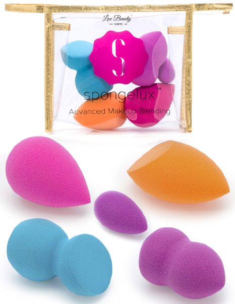 The Better Blender Set - 5 Non-Latex Makeup Sponges for Fast Flawless Blending - 100 Toxin Free for Sensitive Skin - Stylish California Gold Cosmetic Bag to Keep All Your Beauty Blender Sponges Clean