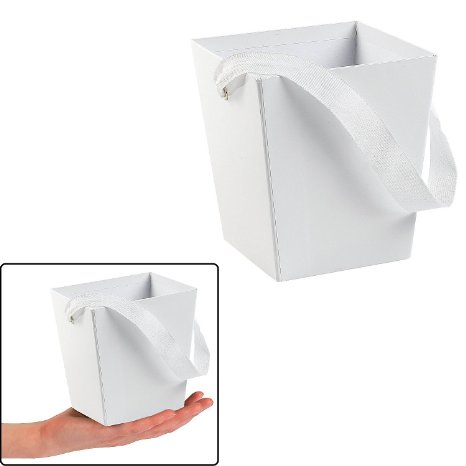 WHITE CARDBOARD BUCKET WITH RIBBON HANDLE 6 PIECES