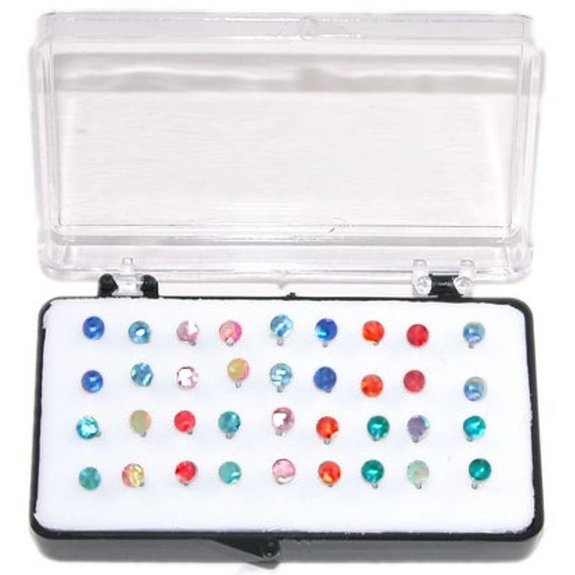 Set of 36 1/8" Crystal Stud Earrings, 18 Pairs, on Nylon (Plastic) Posts