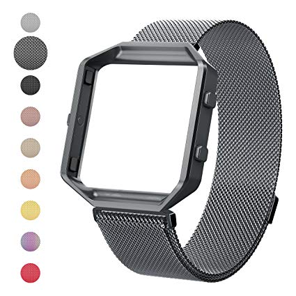 For Fitbit Blaze Band With Frame Small, Wearlizer Milanese Loop Stainless Steel Bracelet Strap Magnetic Band Accessory for Fitbit Blaze Smart Watch - Smoke Grey Small