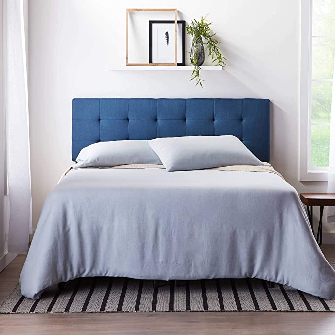 LUCID Square Tufted Mid Rise Adjustable Height Headboard, King/Cal King, Cobalt