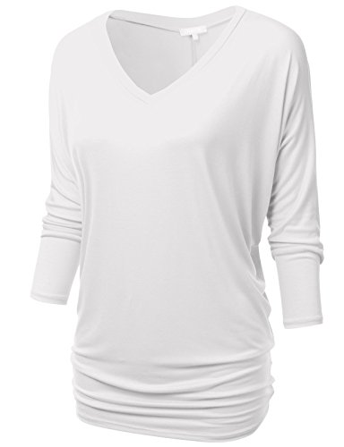 NINEXIS Womens 3/4 Sleeve Drape Dolman Top with Side Shirring