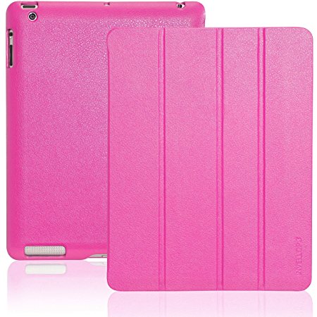 INVELLOP HOT PINK Leatherette Cover Case for iPad 2 / iPad 3 / The new iPad (Built-in magnet for sleep/wake feature)