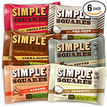 SIMPLE Squares Nutrition Bars - Whole Food Organic Paleo Nuts and Honey Bar Cookies - Yummy with Breakfast and with Coffee - no sugary dates! (1.6 oz bars) (Assortment, 6-Pack)