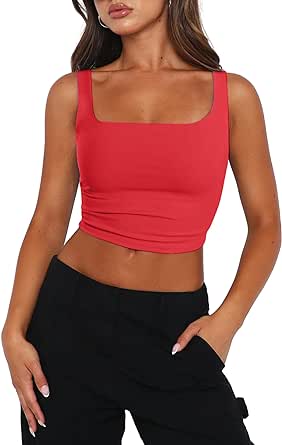 Zeagoo Women's Square Neck Sleeveless Crop Tops 2024 Cute Double Layer Seamless Slim Fit Y2k Tank Tops