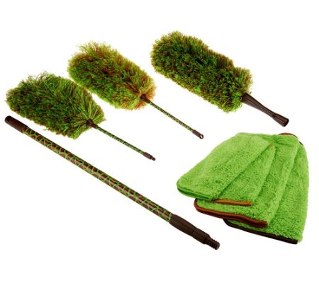 Campanelli's 8-Piece Microfiber Safari Dusters with PuppyFur® Microfiber Towels and Extension Pole - Handheld, washable cleaning tools. Made with Magne-fiber Technology. As Seen On QVC.  (Green)